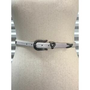 Belt White Croc Embossed Leather Silver Hearts Cowgirl Western Boho Size S